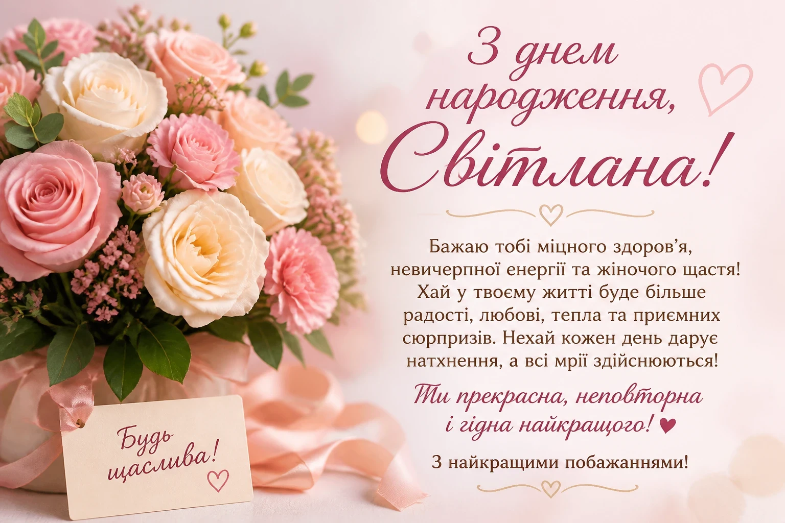 Привітання з днем народження для Світлани
