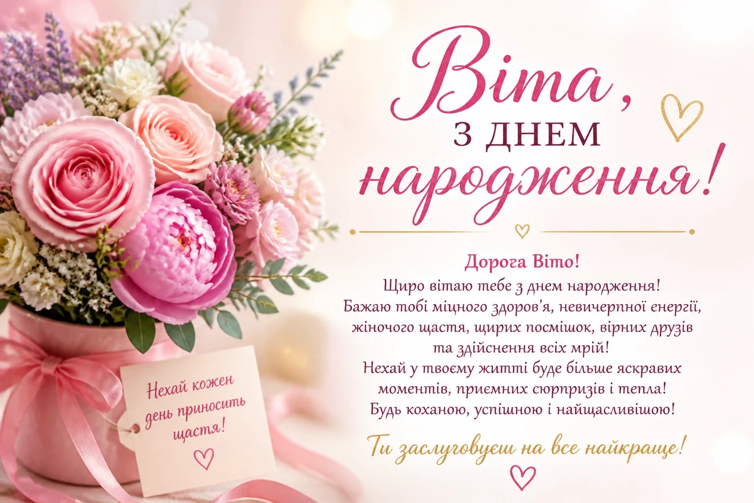 Привітання з днем народження для Віти